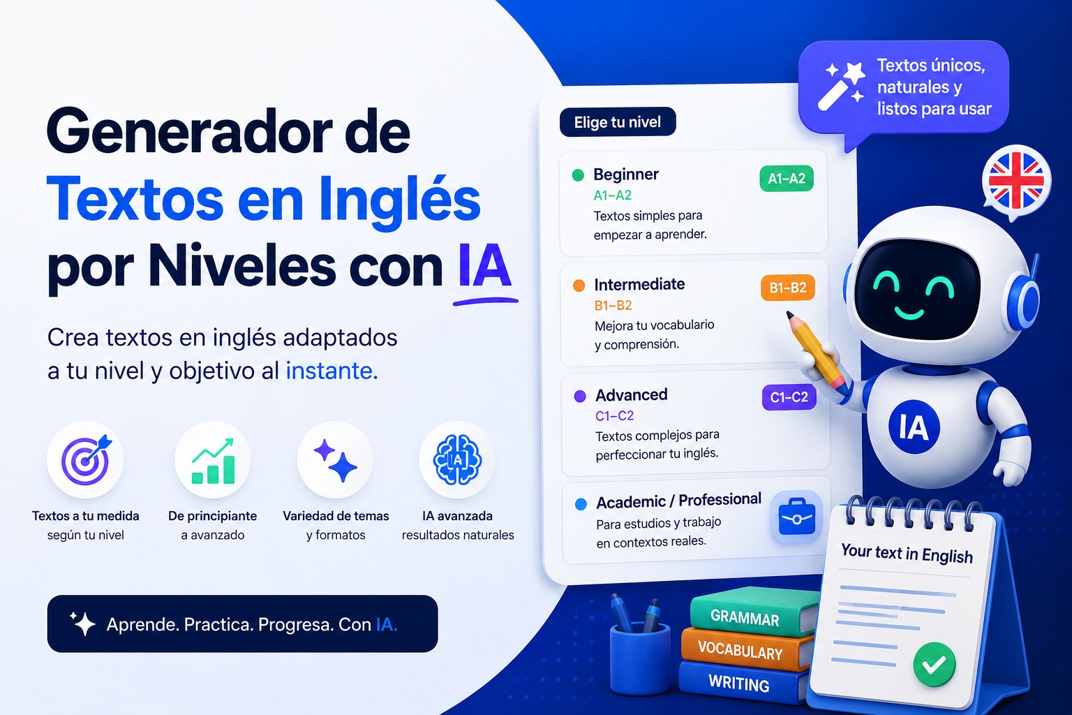 generador de textos en inglés para practicar
